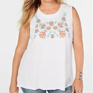 Style & Co Plus Size Embroidered Tank Top White Burnout Floral Embroidery 0X
